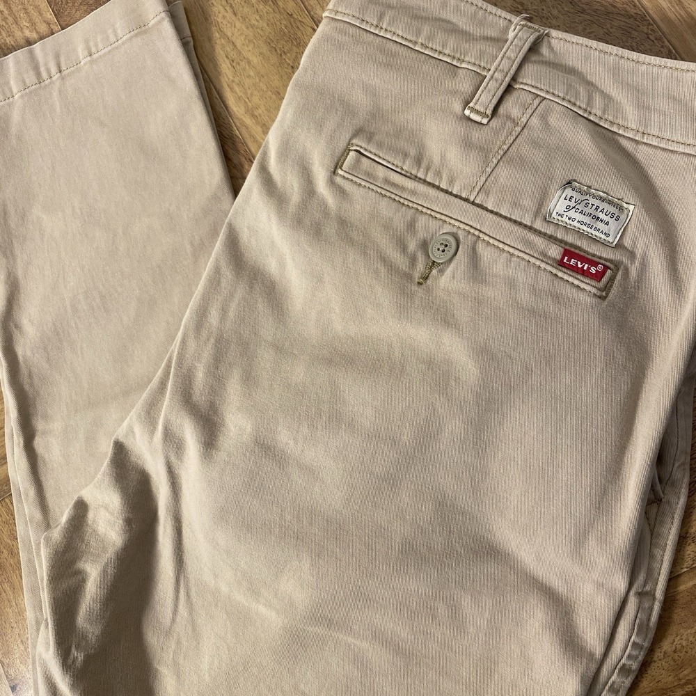 Levis XX Chino Pants Mens 38x30 Slim Taper Fit Stretch Tan Khaki Flat Front